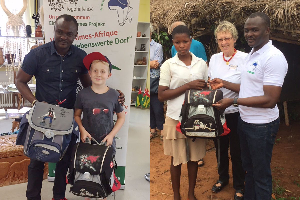 Ben hat seine Schultasche gespendet, inzwischen ist sie in Togo angekommen
