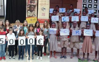 Links die Kinder aus Viechtach, rechts die Kinder in Togo