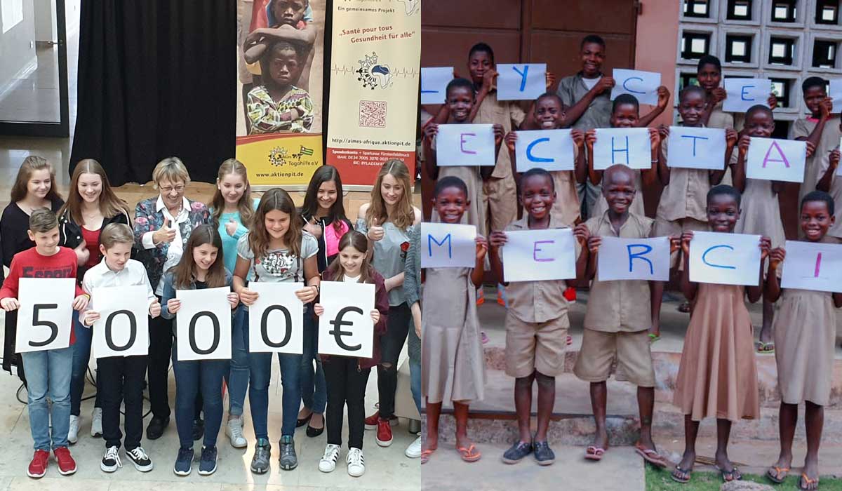 Links die Kinder aus Viechtach, rechts die Kinder in Togo